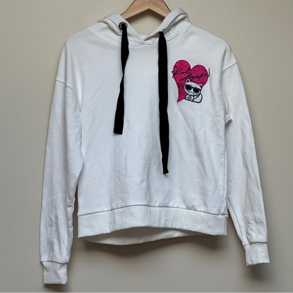 Karl Lagerfeld Ikonik Choupette Cat Embroidered Hoodie XS - White - Picture 2 of 9